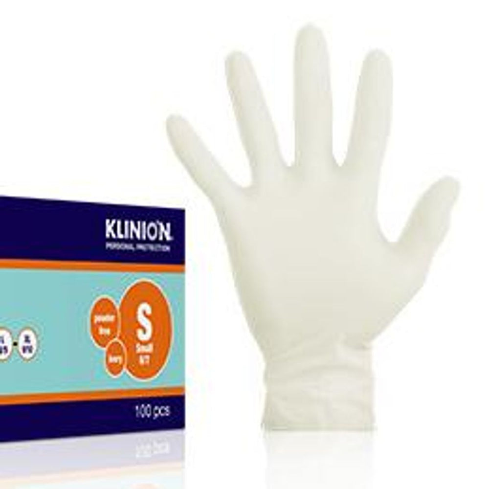 Klinion Latex Examination Gloves S, M or L size 100 pieces, WHITE