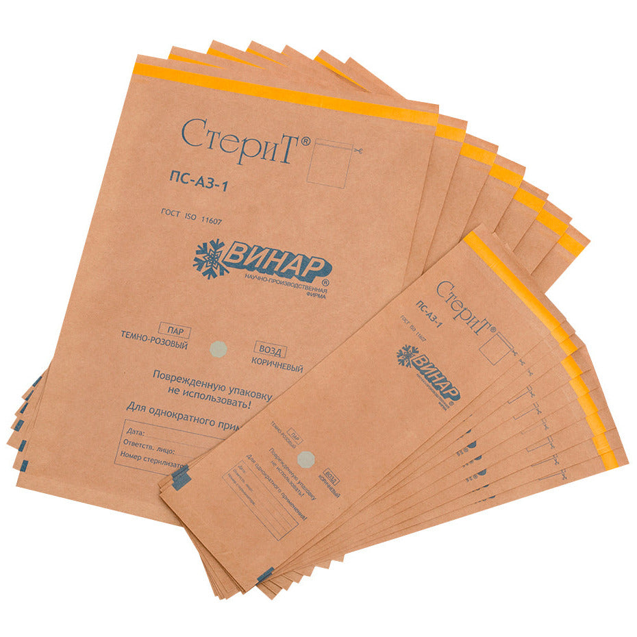 VINAR STERIT Kraft paper sterilization bags, 80x150 mm, 1 pc or 100 pcs