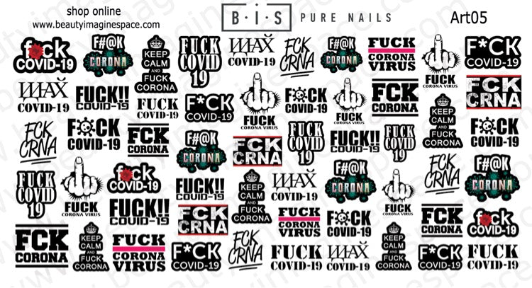 BIS Pure Nails nagu dizaina slaideri uzlīmes COVID - 19 Fuck Corona, Art005
