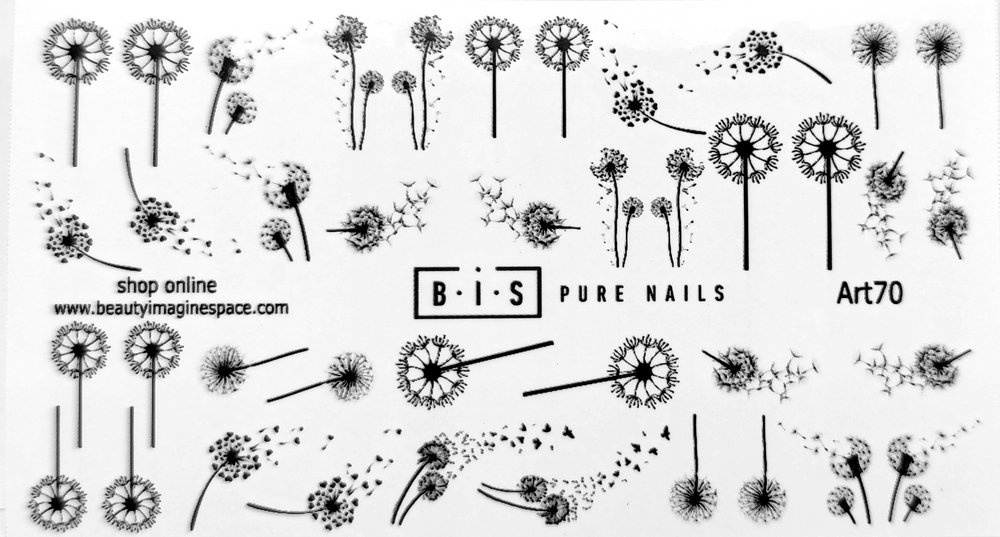 BIS Pure Nails nagu dizaina slaideri uzlīmes PIENENES, Art70