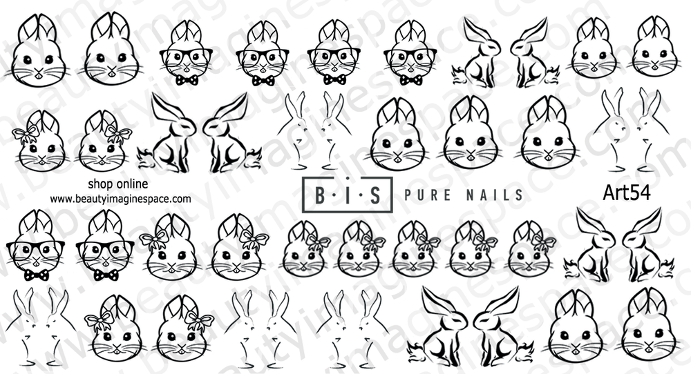 BIS Pure Nails water slider nail design sticker decal Easter Bunnies, Art54