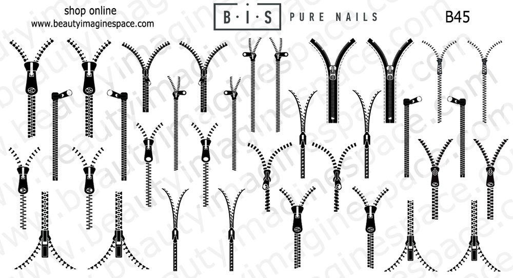 BIS Pure Nails water slider nail design sticker decal ZIPPERS, B45