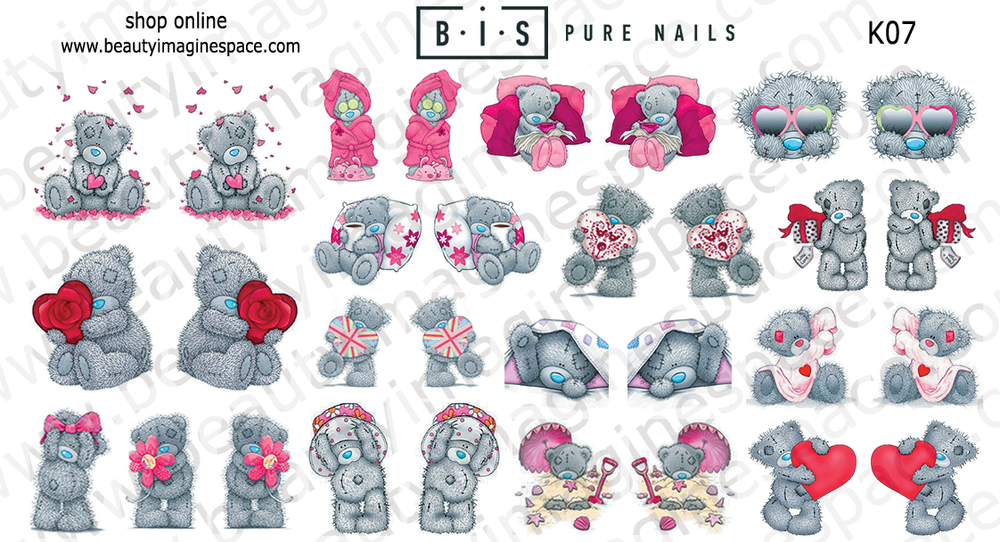 BIS Pure Nails water slider nail design sticker decal Teddy BEAR, K07