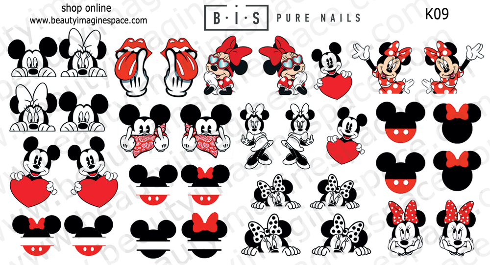 BIS Pure Nails water slider nail design sticker decal Mickey and Minnie, K09