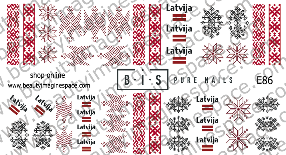 BIS Pure Nails water slider nail design sticker decal LATVIA, E86