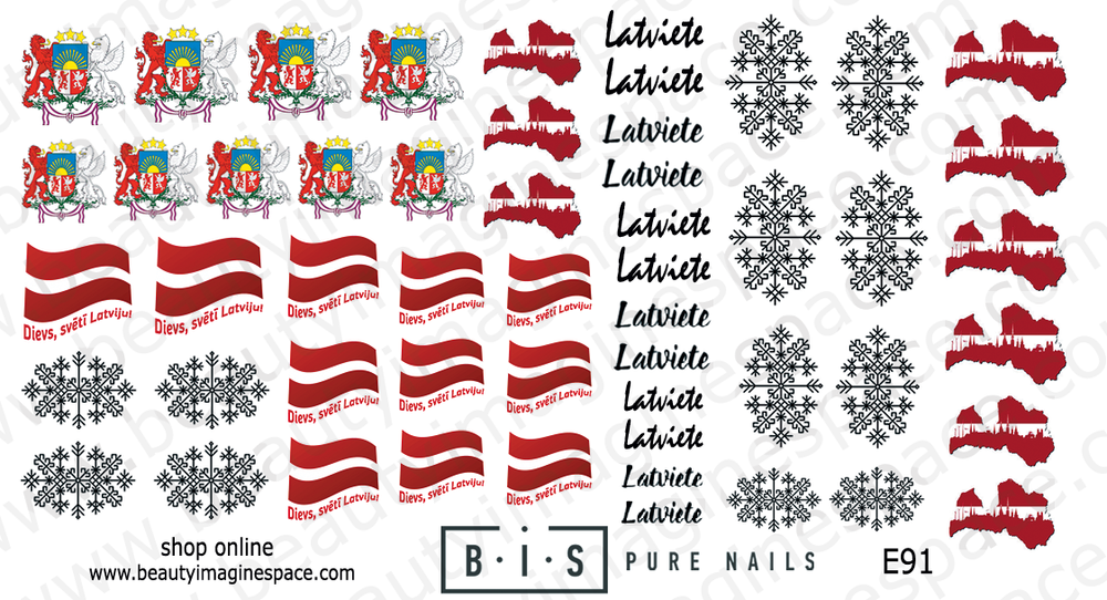 BIS Pure Nails  slider nail design sticker decal, LATVIA E91