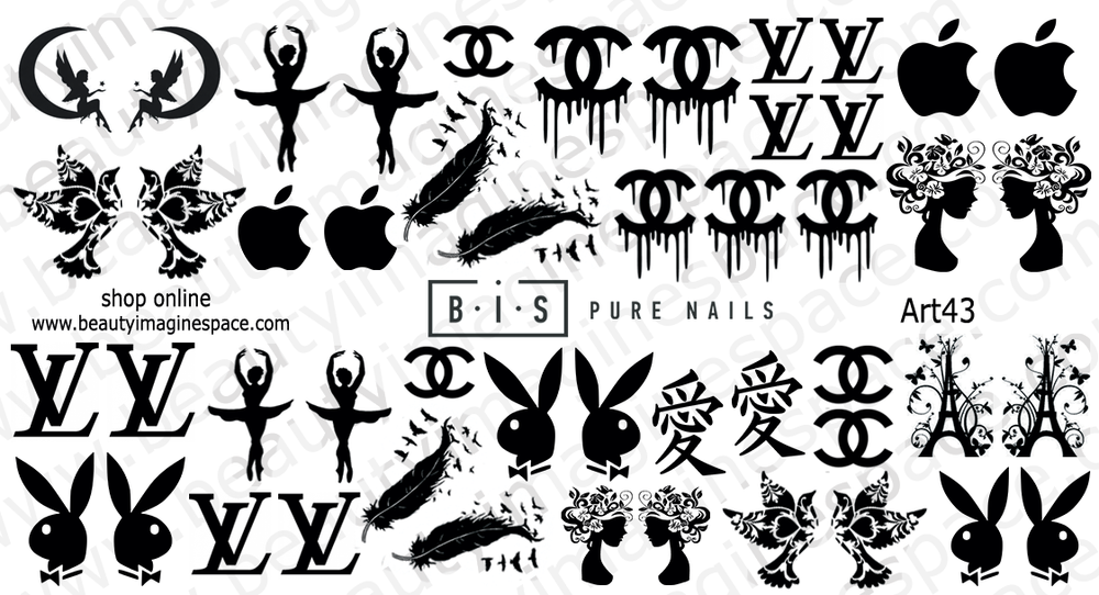 BIS Pure Nails nagu dizaina slaideri uzlīmes ZĪMOLI, Art43