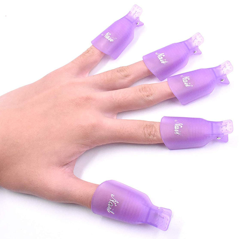 Soak-off gēla lakas noņemšanas pirkstu uzgaļi violeti, 10 gab komplekts