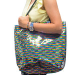 Shiny bag with zipper 38 x 33 x 15 cm, RAINBOW-SILVER