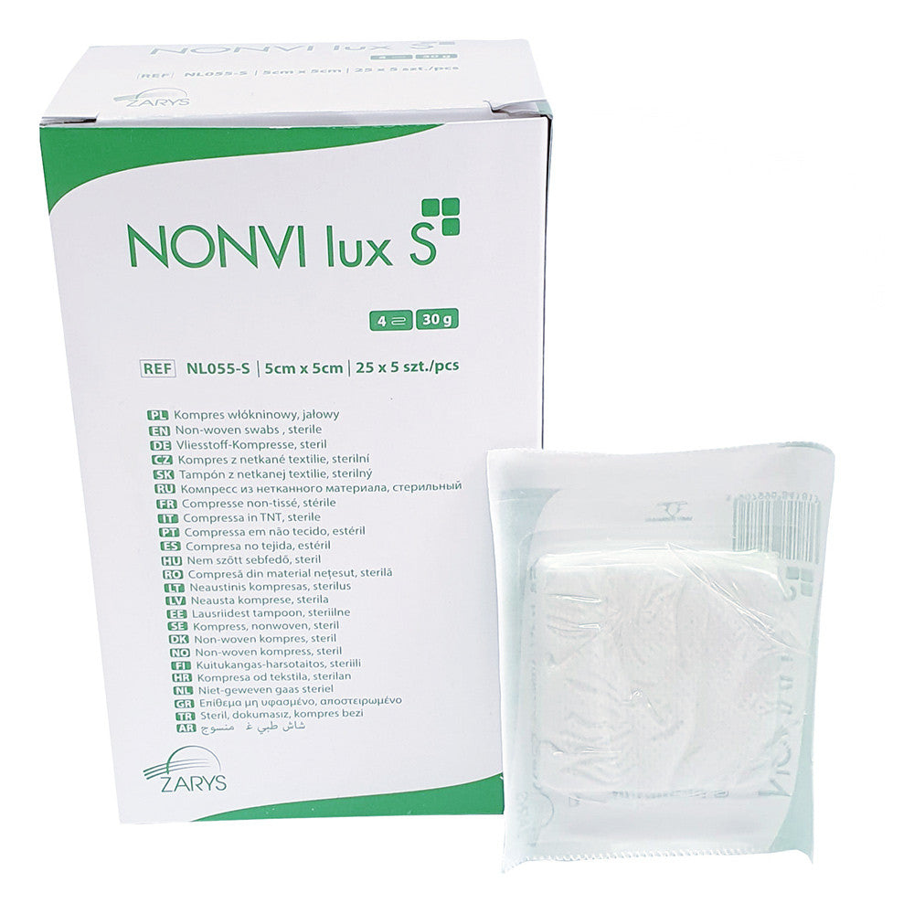 Nonvi Lux bezpūku sterilas salvetes, 5 x 5 cm