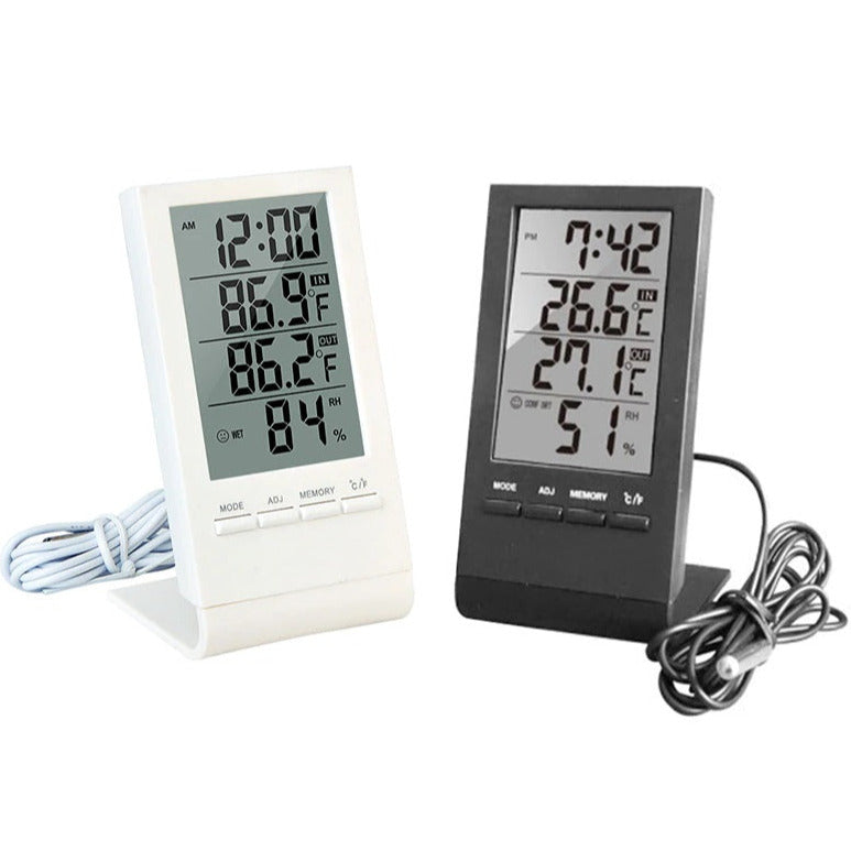 LCD digitālais mitruma & temperatūras mērītājs, ar pulksteni