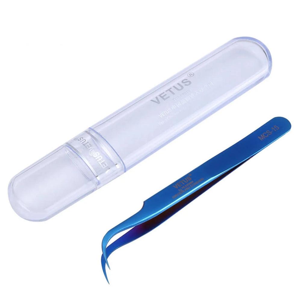 VETUS MCS-15 PRO tweezers for eyelash extensions, BLUE