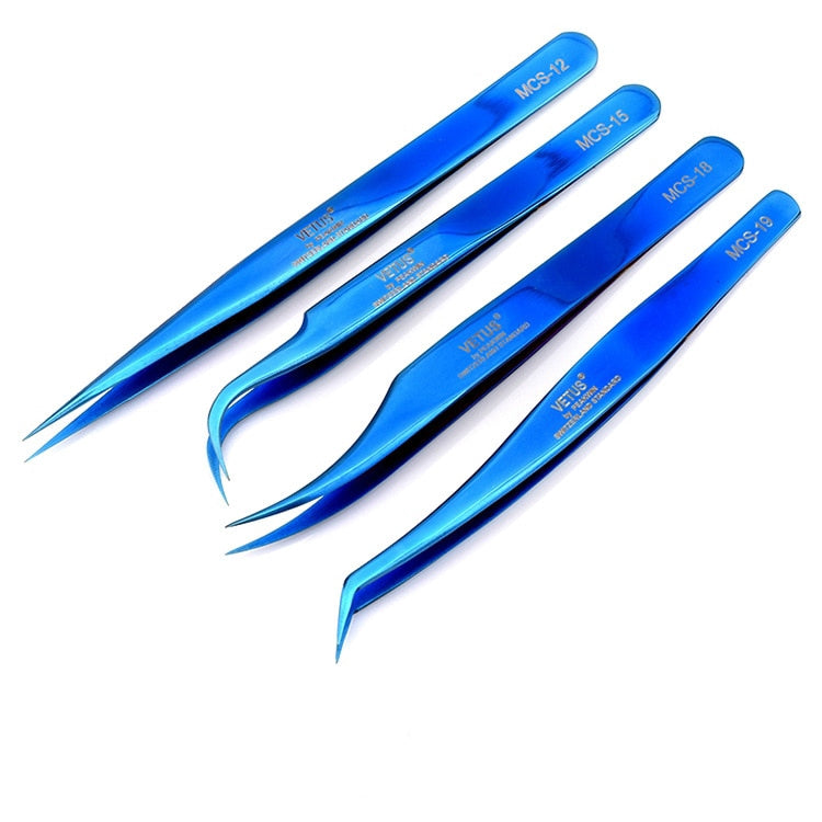 VETUS MCS-18 PRO tweezers for eyelash extensions, BLUE