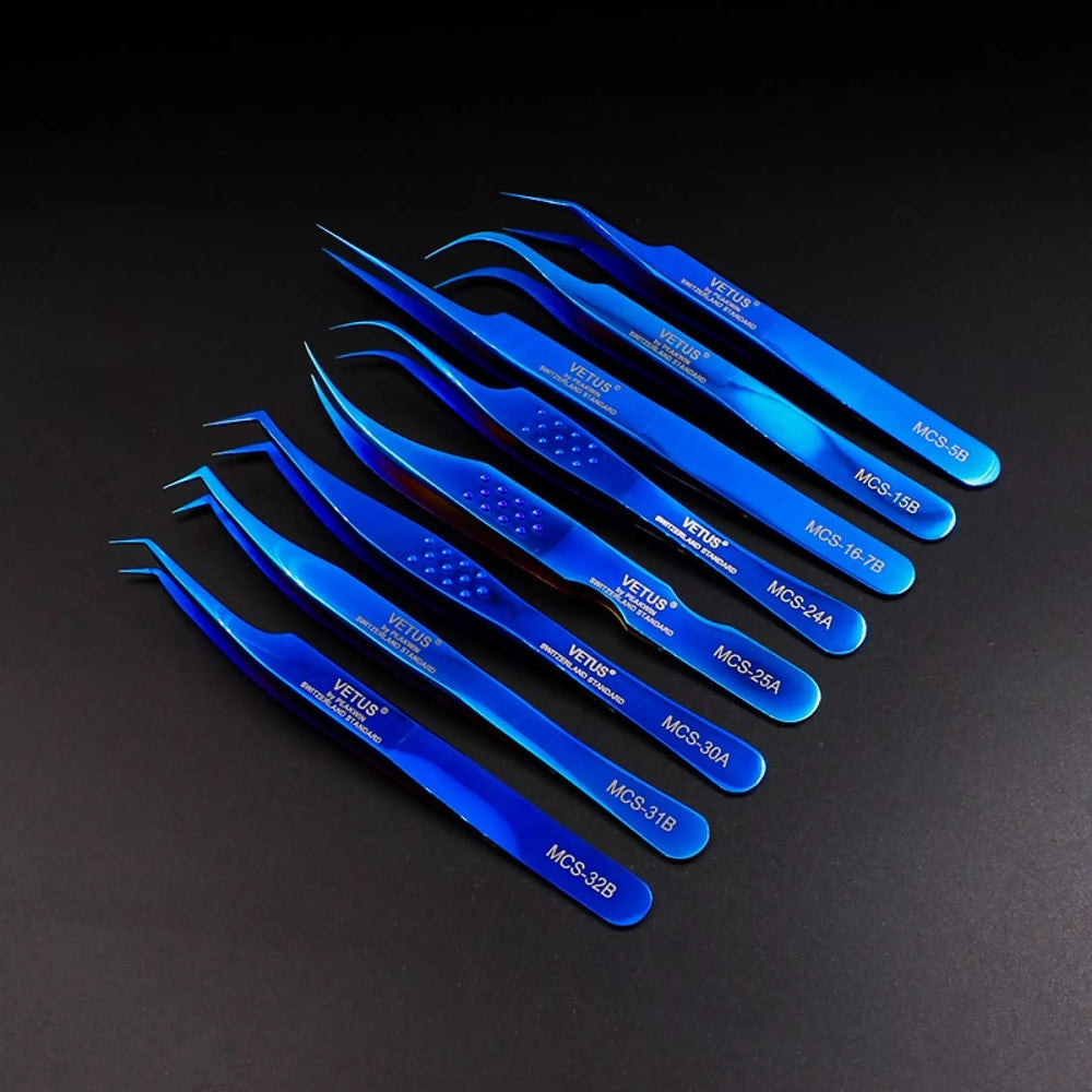 VETUS MCS-25A PRO tweezers for eyelash extensions, BLUE