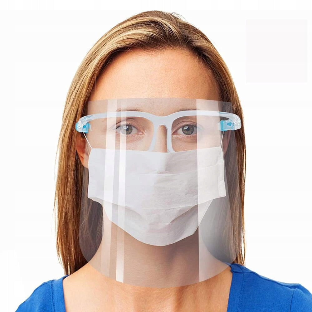 Защитный экран из ПВХ с очками незапотевающий, прозрачный