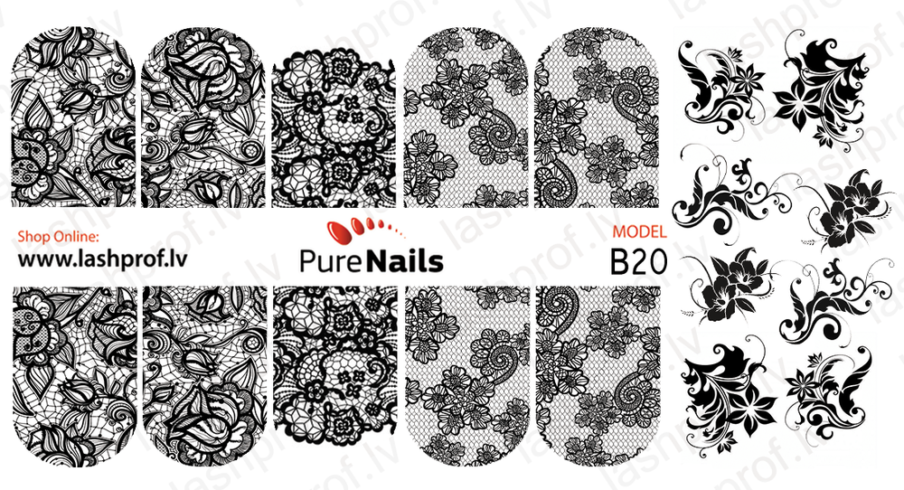 BIS Pure Nails nagu dizaina slaideri uzlīmes BLACK ORNAMENT, models B10, B11, B18 and B20