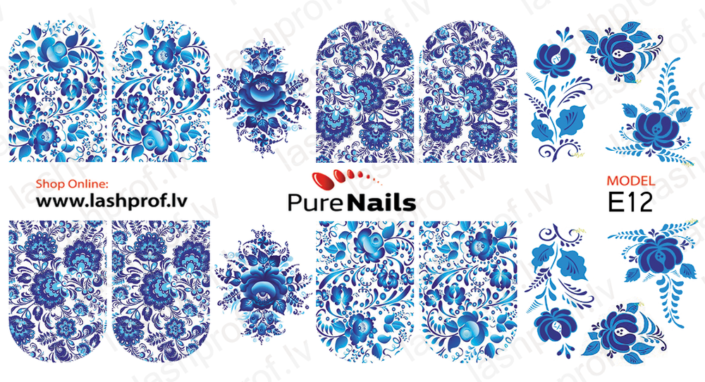 BIS Pure Nails nagu dizaina uzlīmes-slaideri ZIEDI, E12