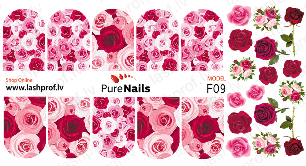 BIS Pure Nails nagu dizaina slaideri uzlīmes FLOWERS, models E12, F09, F13, F16, F17, F43 and F55