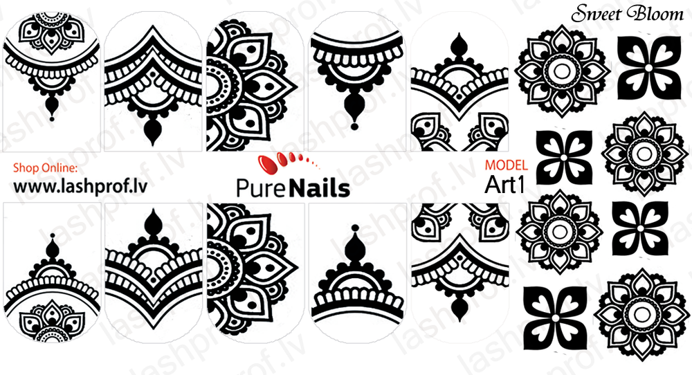 BIS Pure Nails nagu dizaina slaideri uzlīmes Black BLOOM Art1, Art02, Art12
