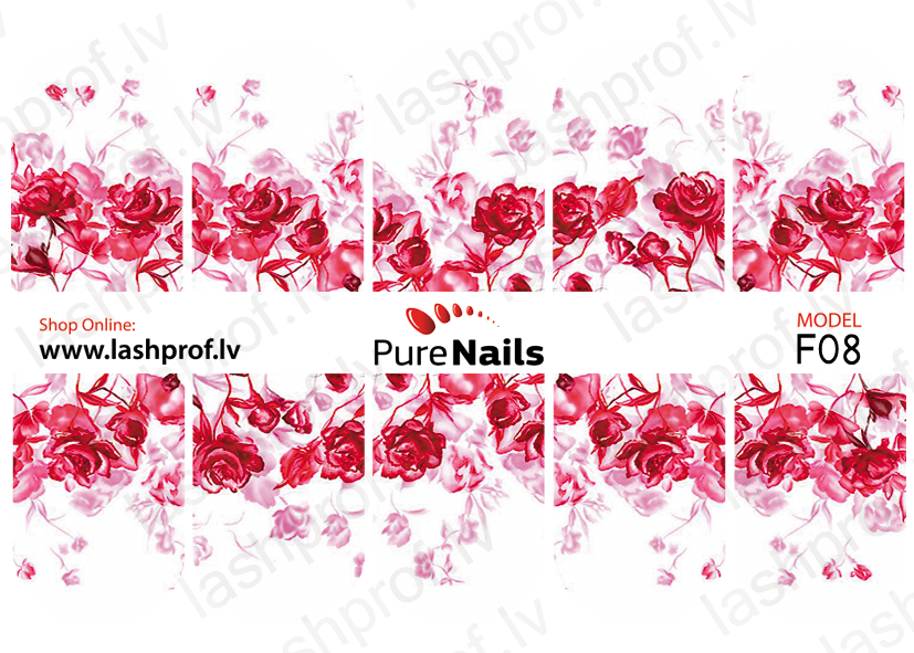 BIS Pure Nails nagu dizaina slaideri uzlīmes PINK FLOWERS, models F08, F24, F61 and F66