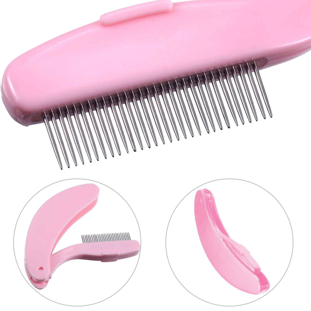 Foldable lash & brow comb PINK, with metal teeth